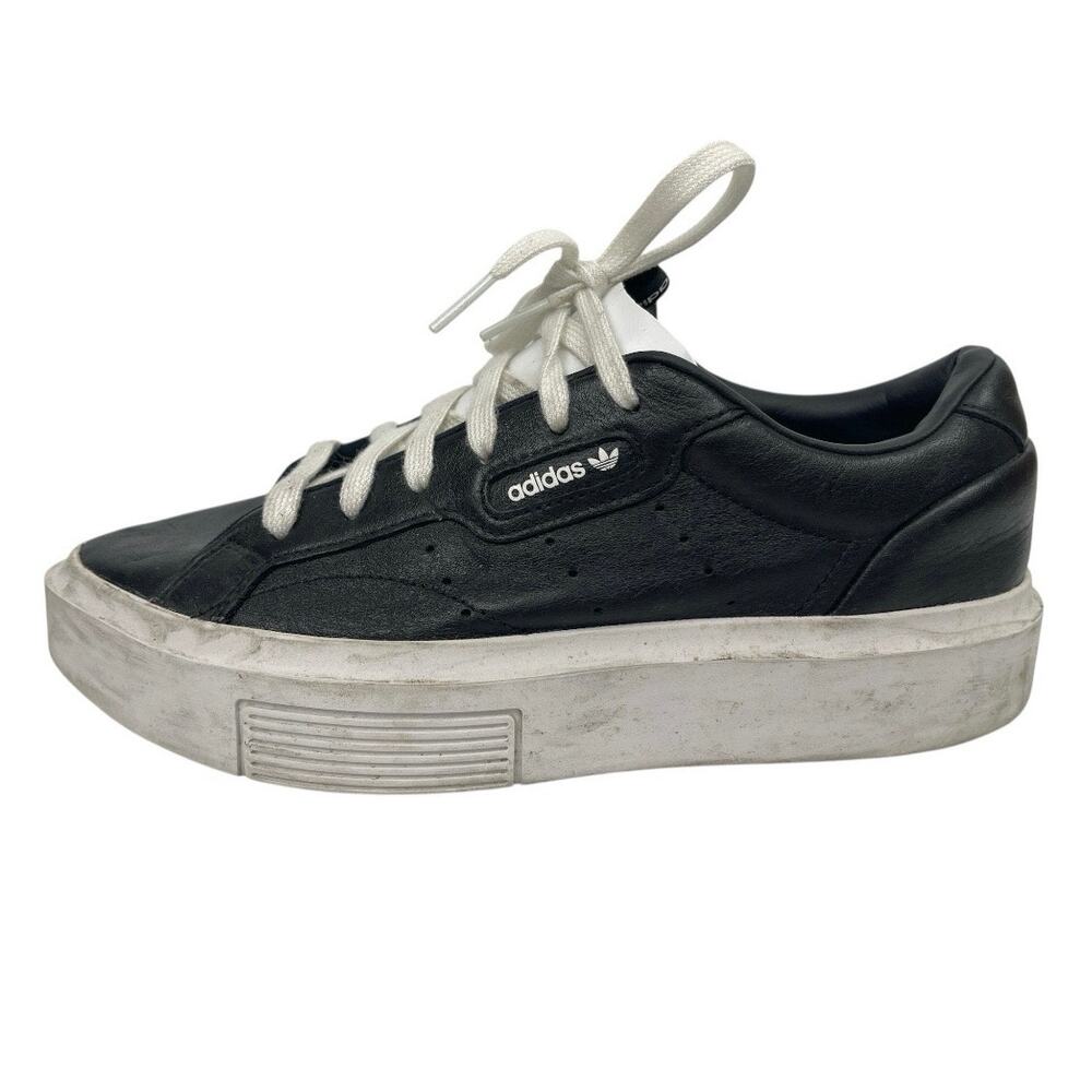 Adidas Sleek Women's Black Leather Low Top Lace Up Athletic Sneakers Shoes 7.5